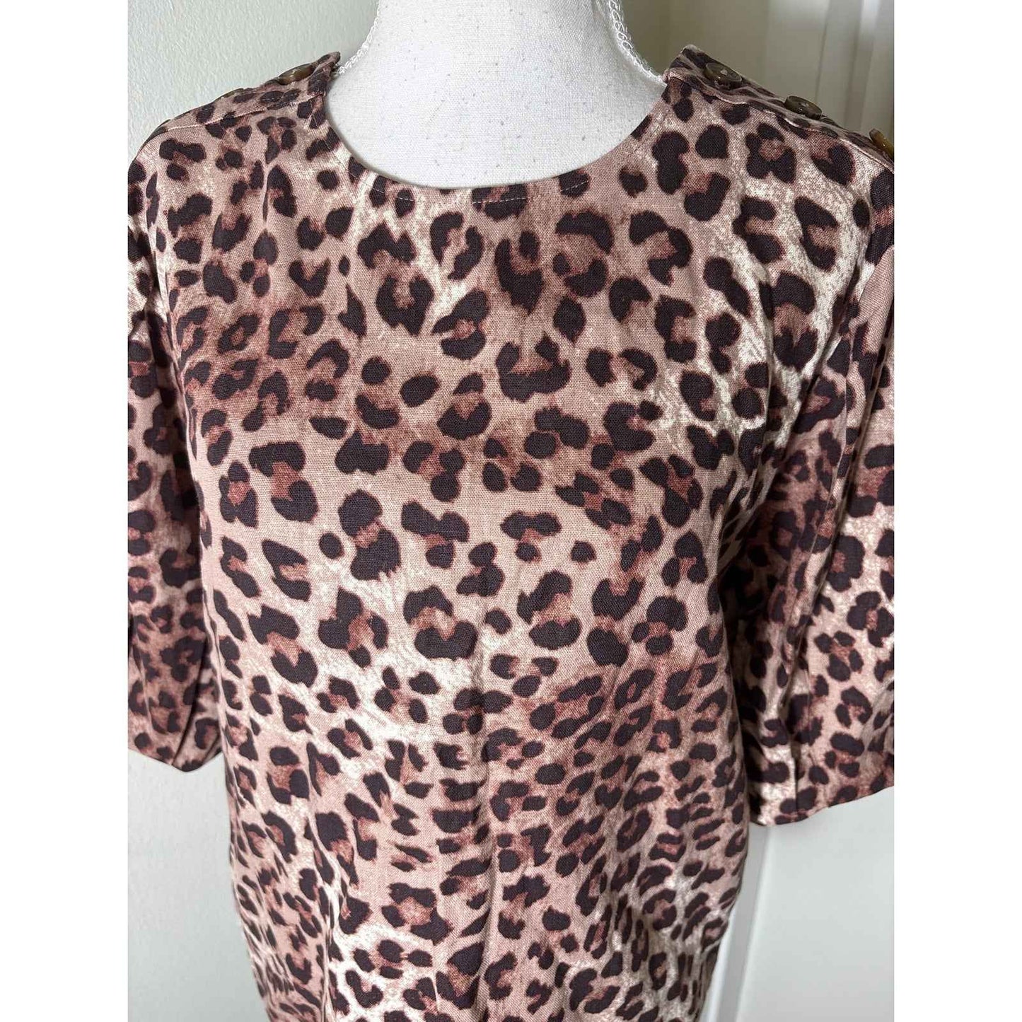 NWT Rebecca Minkoff Tan Cheetah Half Puff Sleeve "Devin Top" Sz S
