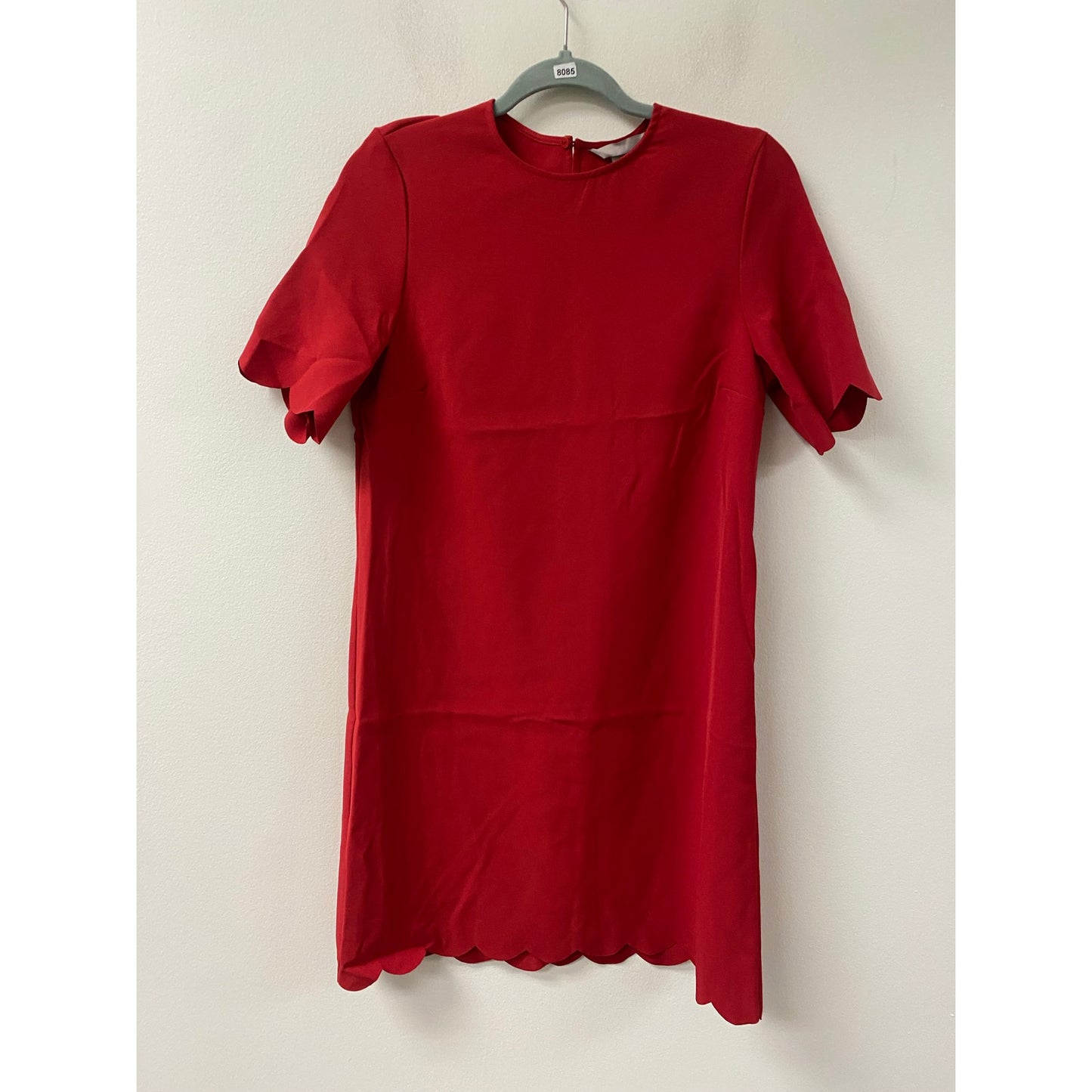 NWT H & M Red Scalloped Short Sleeve Mini Dress Sz S