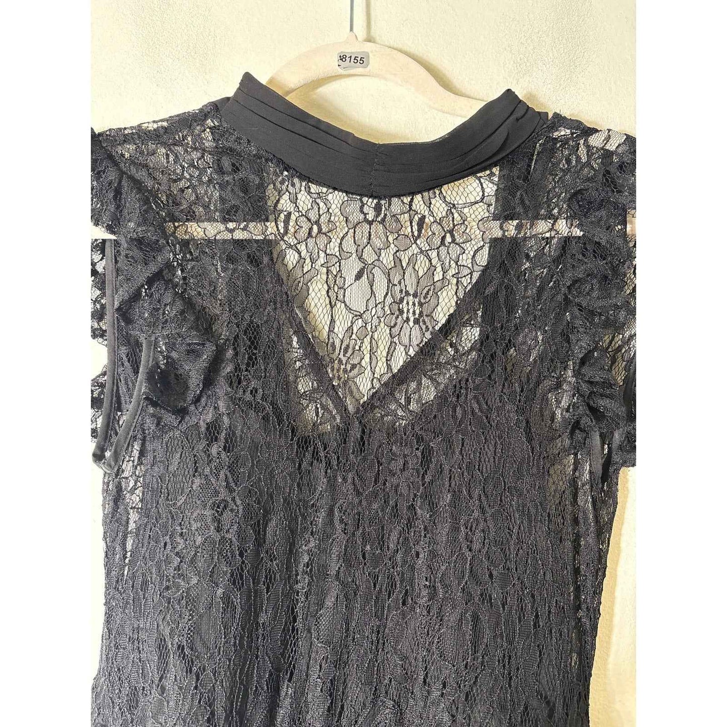 BCBG Max Azria Black Lace Sleeveless Peplum Top Sz S