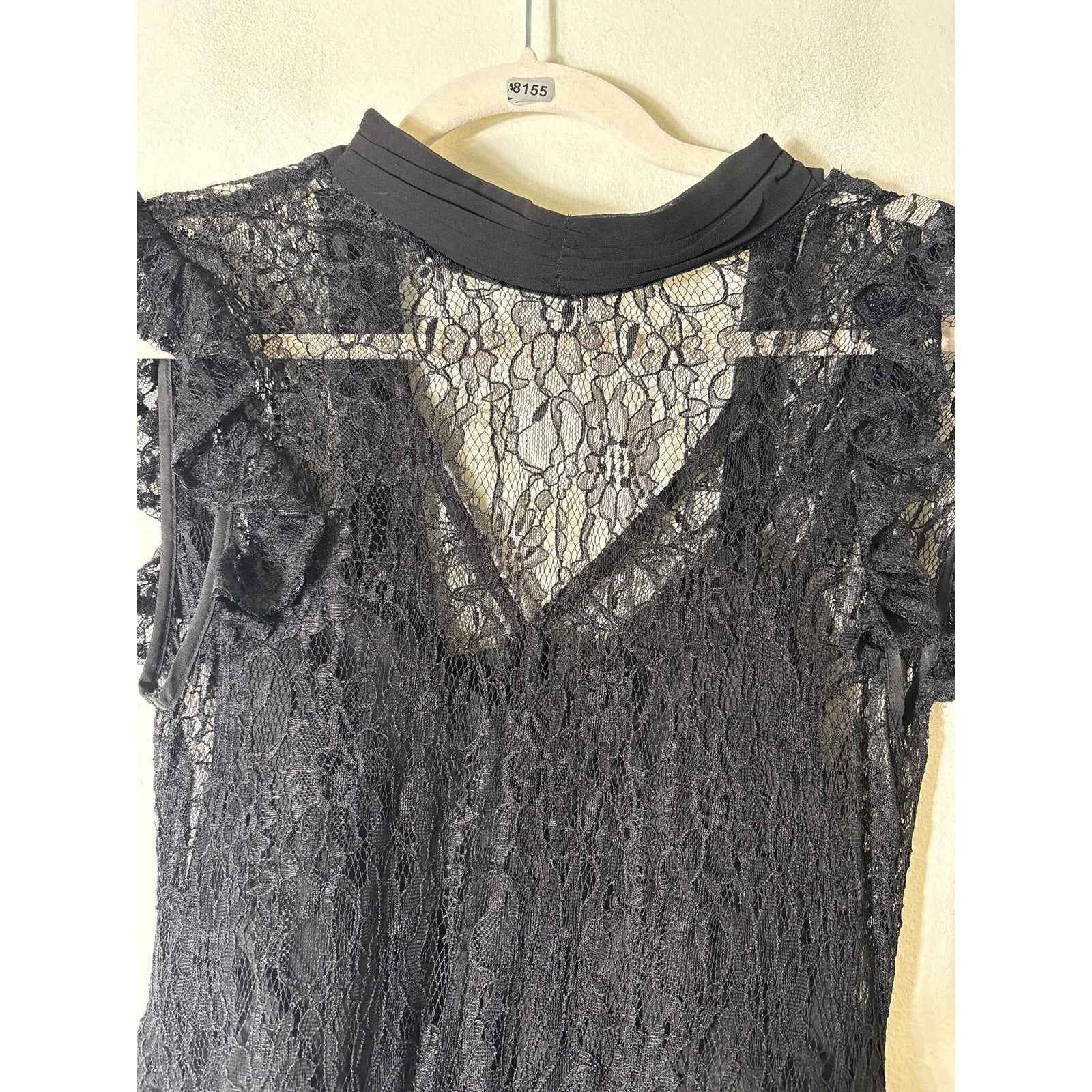 BCBG Max Azria Black Lace Sleeveless Peplum Top Sz S