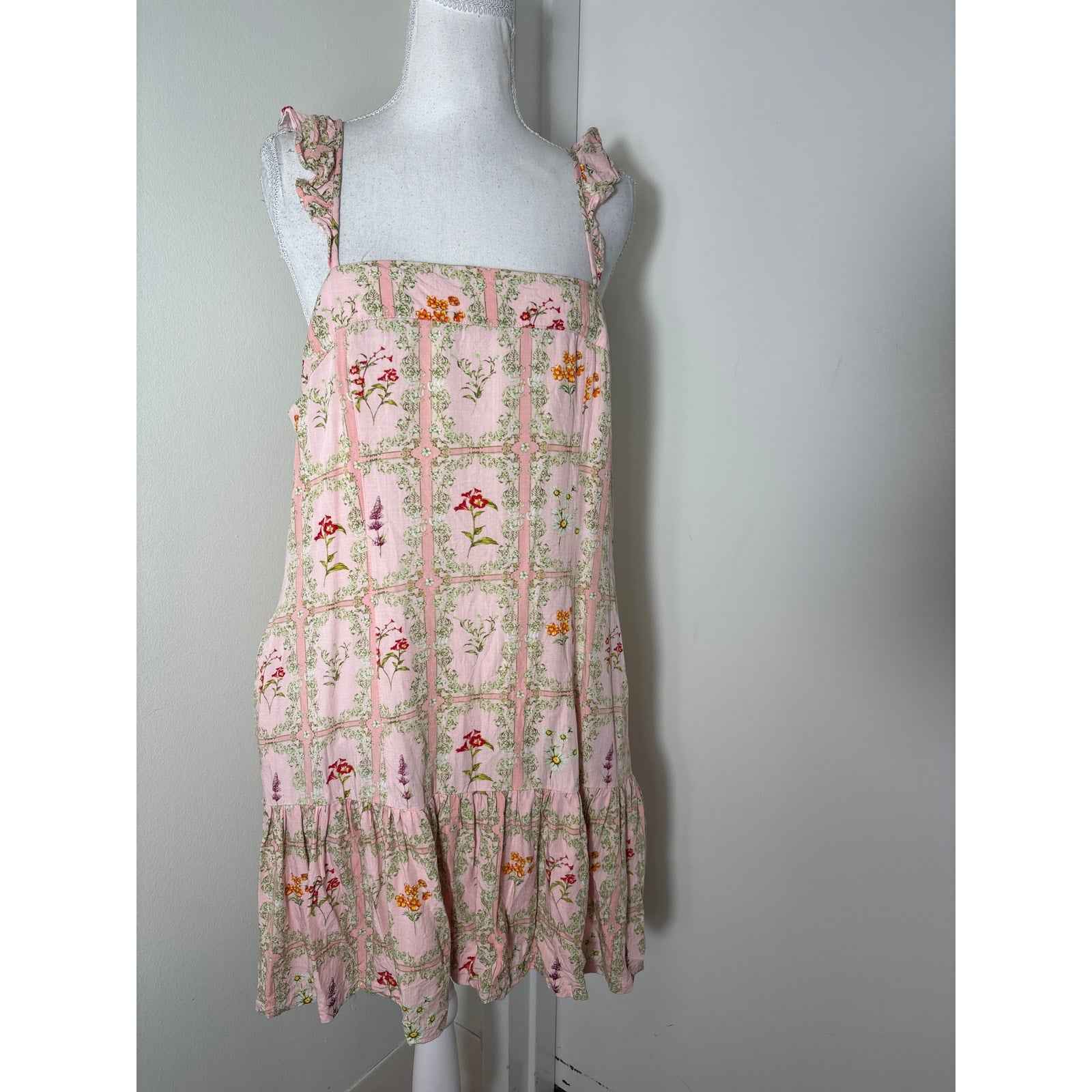 Aquabendita Pink Flutter Sleeve Floral Summer Mini Dress Sz L