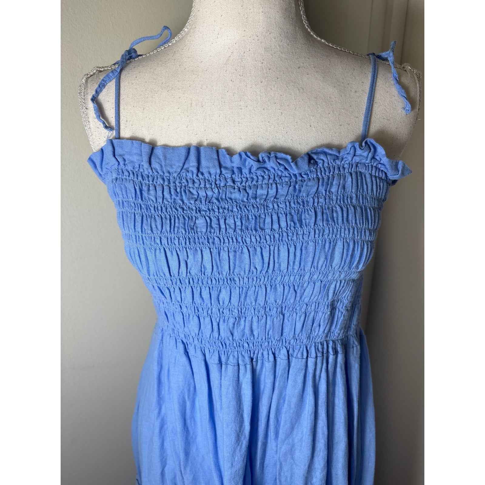 MNG Blue Tie Shoulder Maxi Tee Dress Sz 6