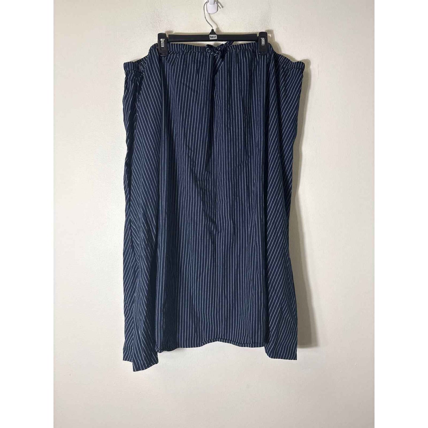 Asos Navy and White Stripe Elastic Waist Cotton Midi Skirt Sz US 24