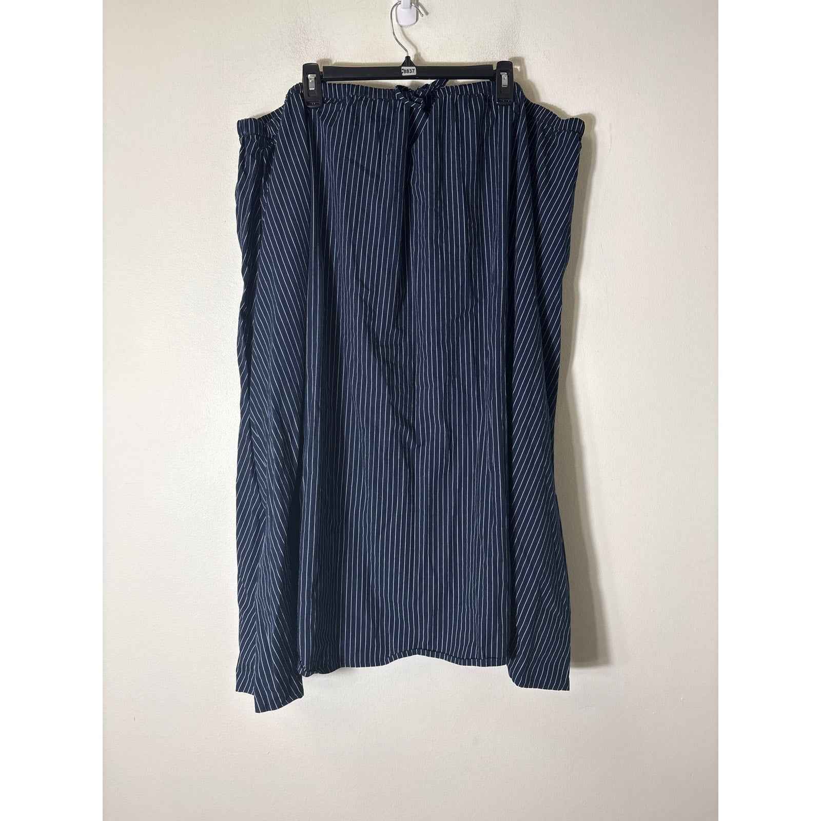 Asos Navy and White Stripe Elastic Waist Cotton Midi Skirt Sz US 24