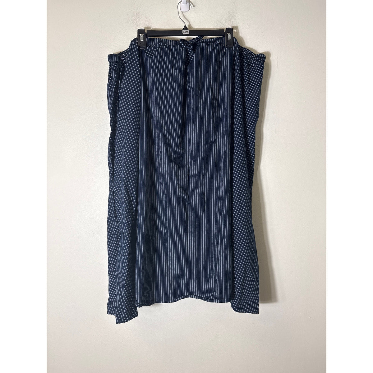 Asos Navy and White Stripe Elastic Waist Cotton Midi Skirt Sz US 24