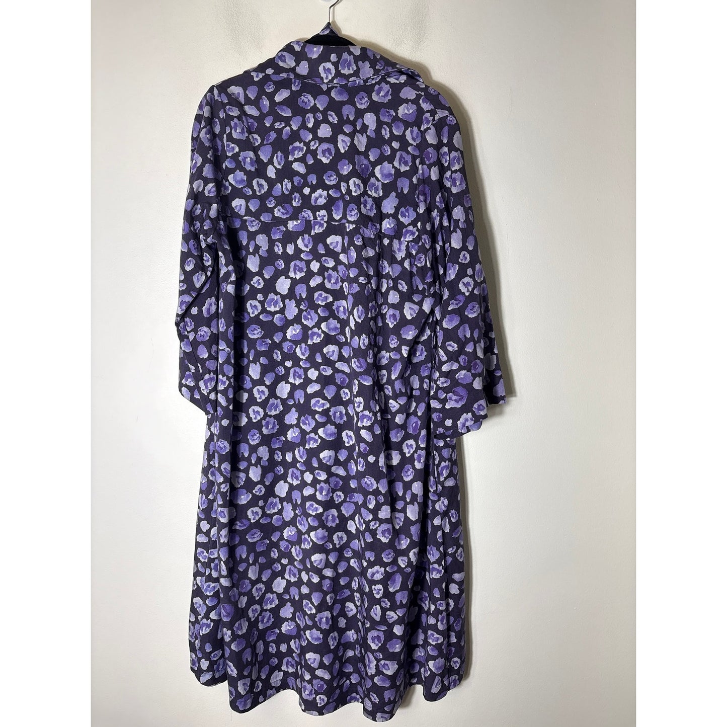Brooke Wright Navy and Purple Cheetah Print Button Up Shirt Dress Sz L