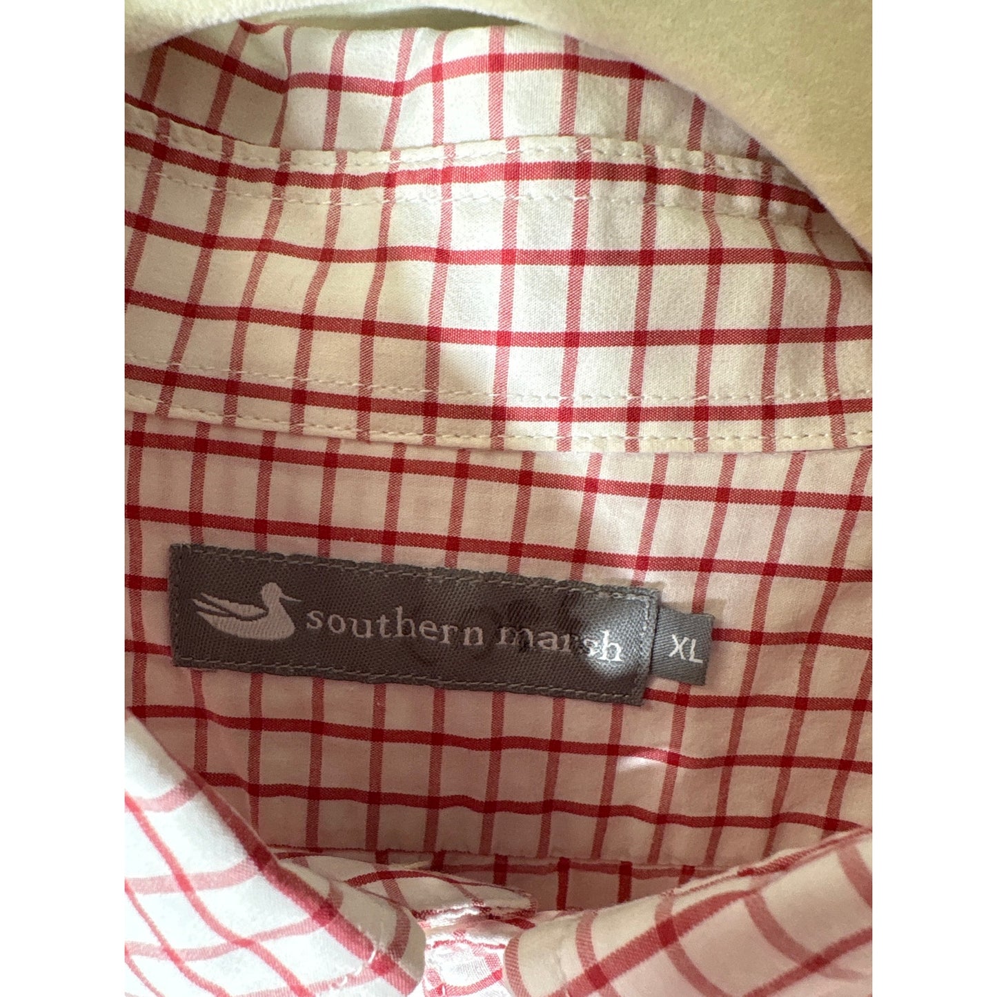 Men's Southern Marsh Red and White Plaid Long Sleeve Cotton Shirt sz XL