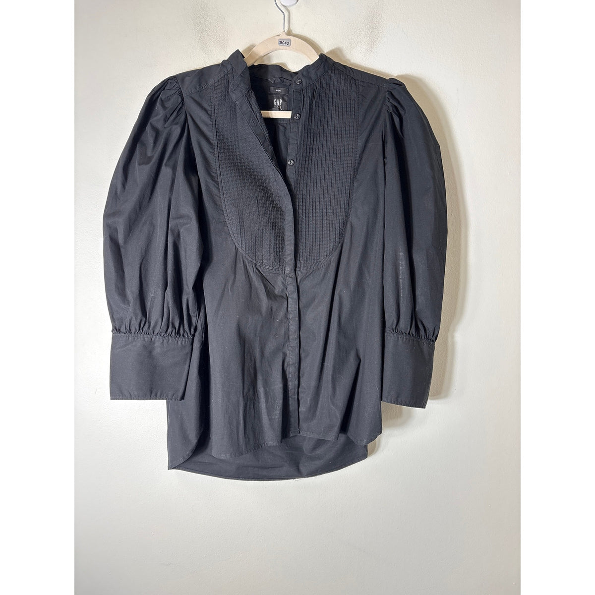Gap N'GAI Black Pin Tuck Front Long Sleeve Cotton Shrt SZ S