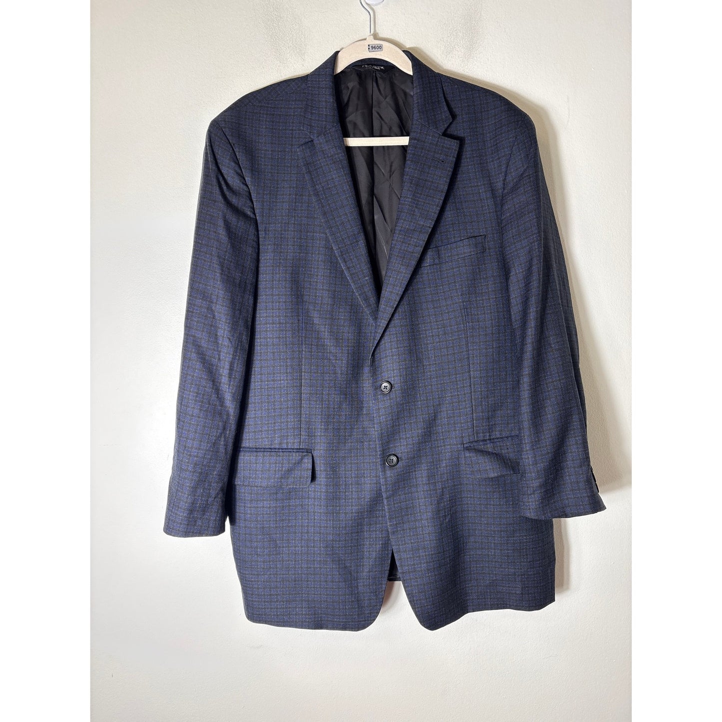 Men's Jos. A Bank Black Navy Plaid Suit Jacket Sz 44L