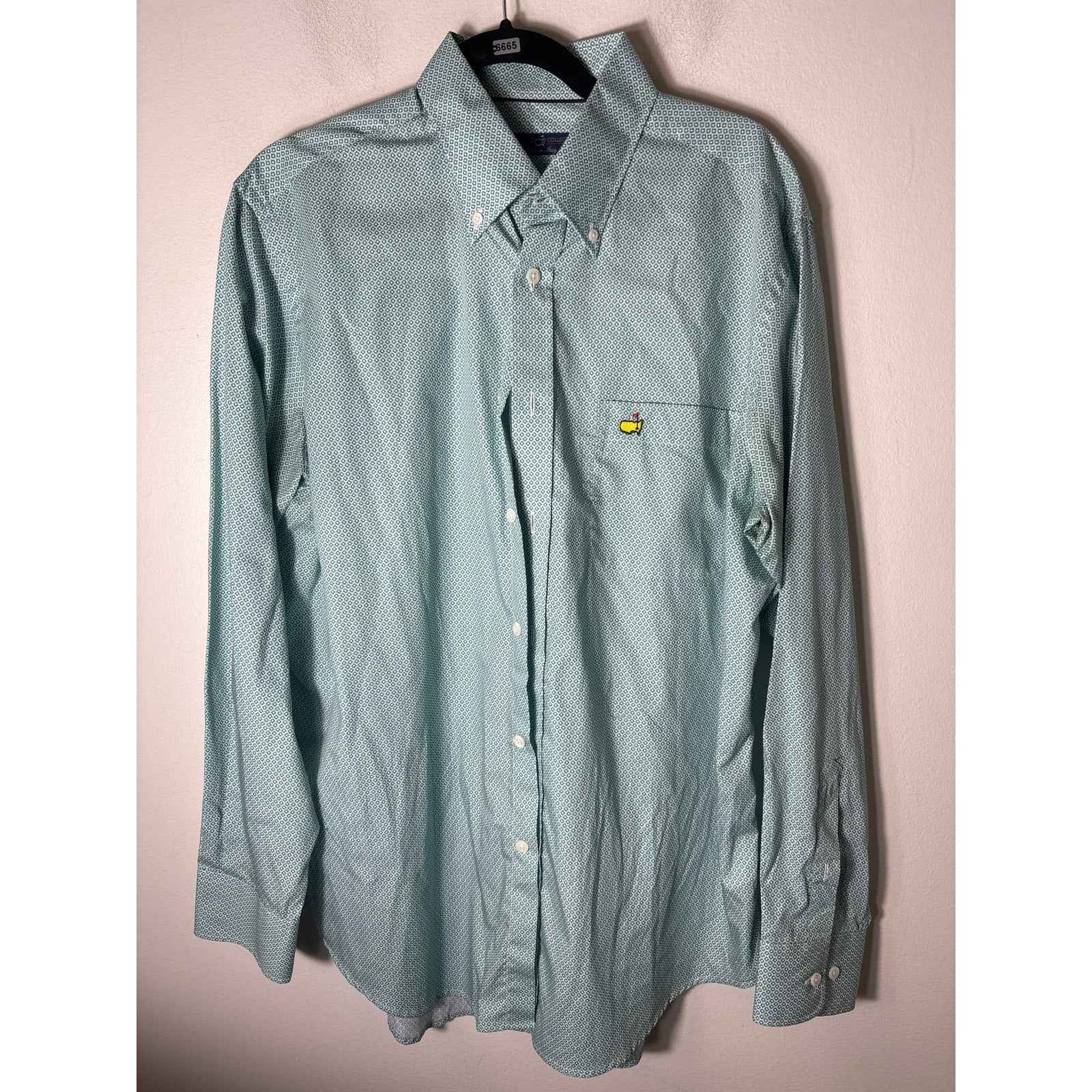 Clubhouse Collection Green and Navy Dot Button Up Shirt Sz L