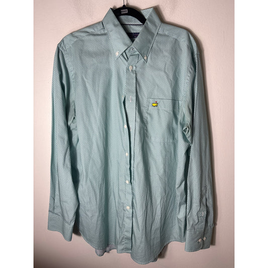 Clubhouse Collection Green and Navy Dot Button Up Shirt Sz L