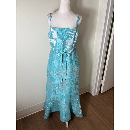 Alexis Teal Floral Knotted Strap Gown Sz M