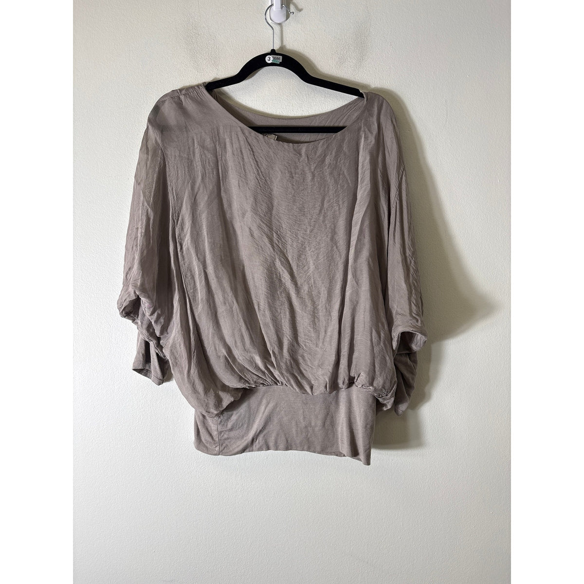 Gigi Moda Taupe Mixed Media Long Sleeve Blouson Style Top Sz M