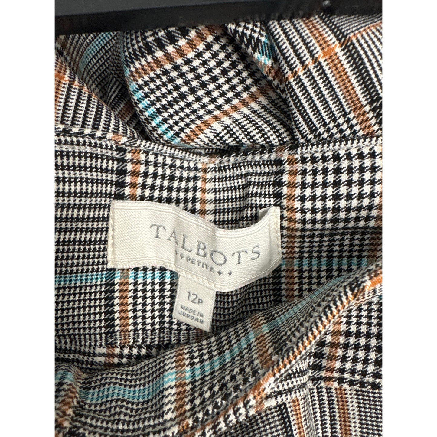 Talbots Petite Black, white&camel Plaid Straight leg Dress Pants Sz 12p