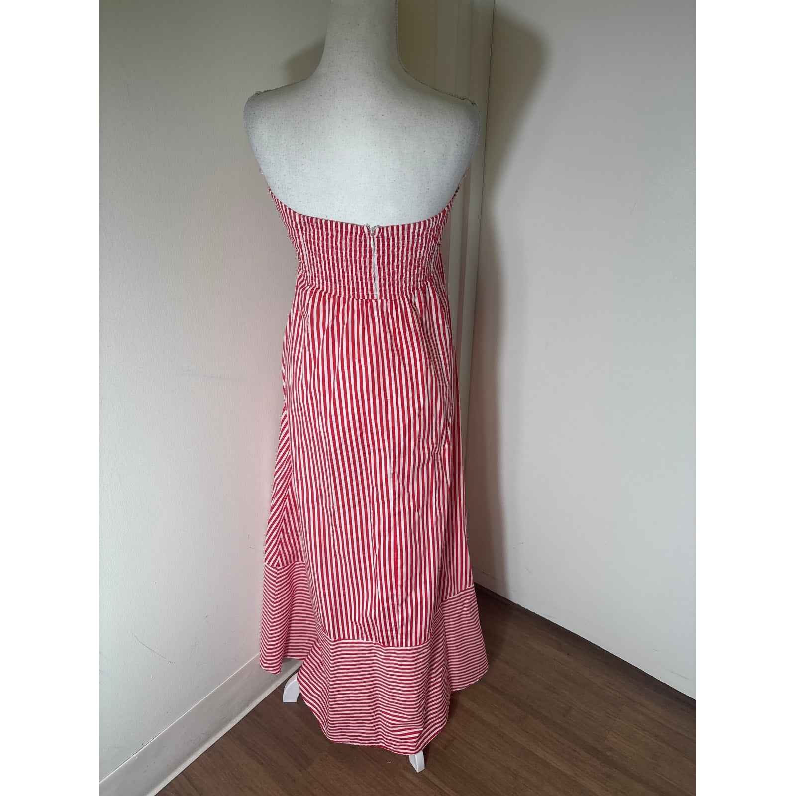 Lusana Red And White Striped Strapless Maxi Dress Sz 6