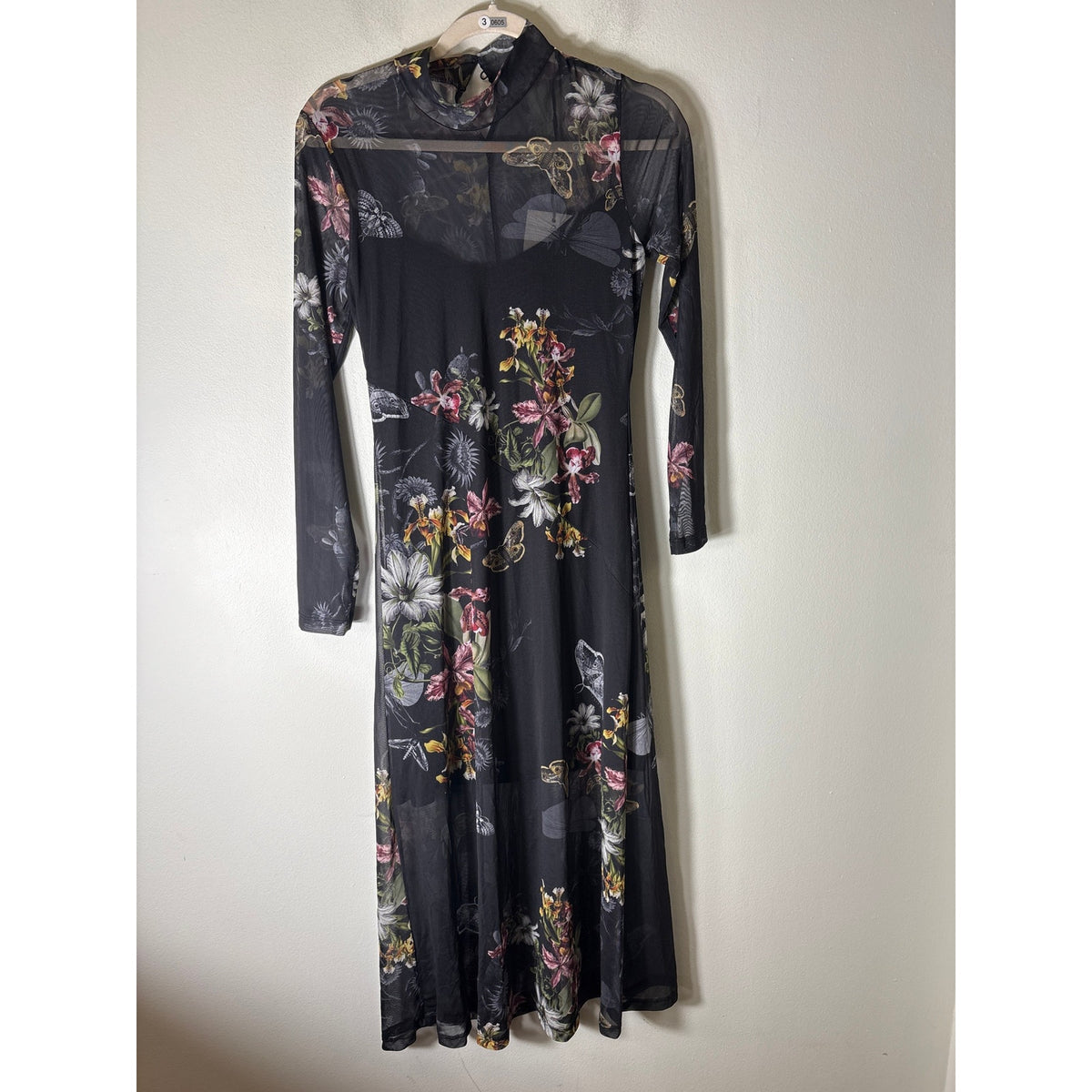 NWT All Saints Black Floral Sheer Long Sleeve Maxi Dress Sz 6