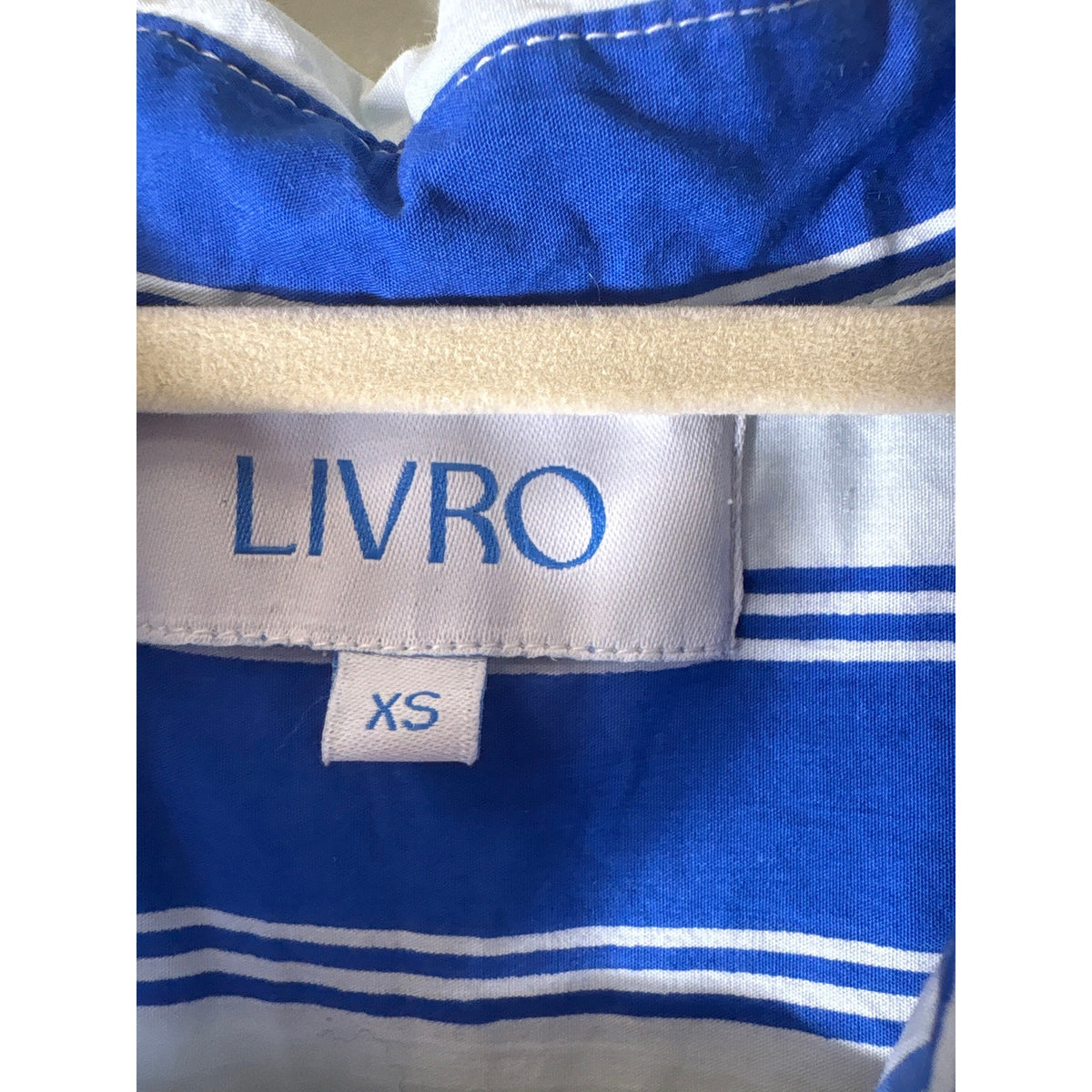 LIVRO Blue WHITE Stripe Cotton Short Sleeve button Up Maxi Dress Sz XS