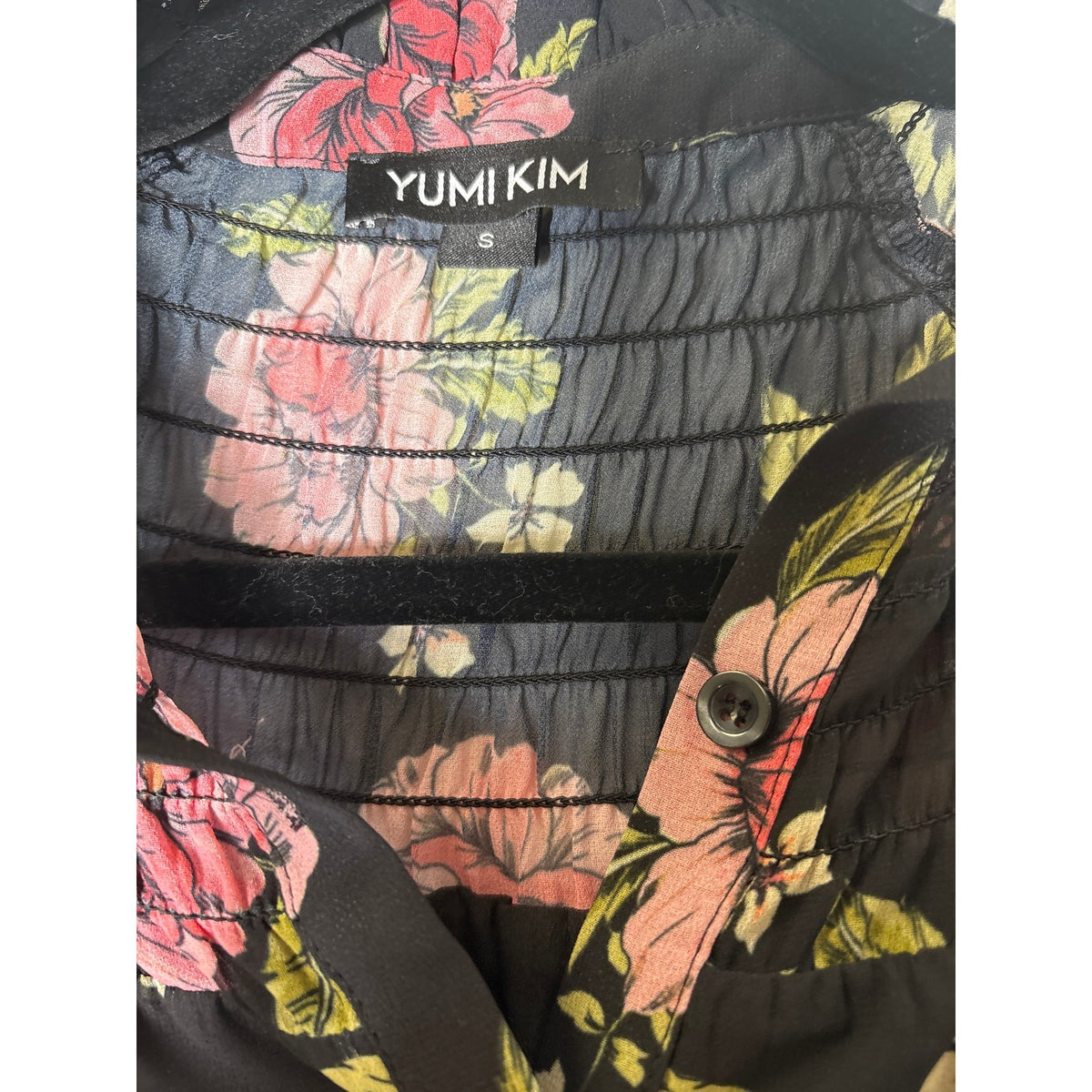 Yumi Kim Black Floral Long Sleeve Mini Shift Dress Sz S