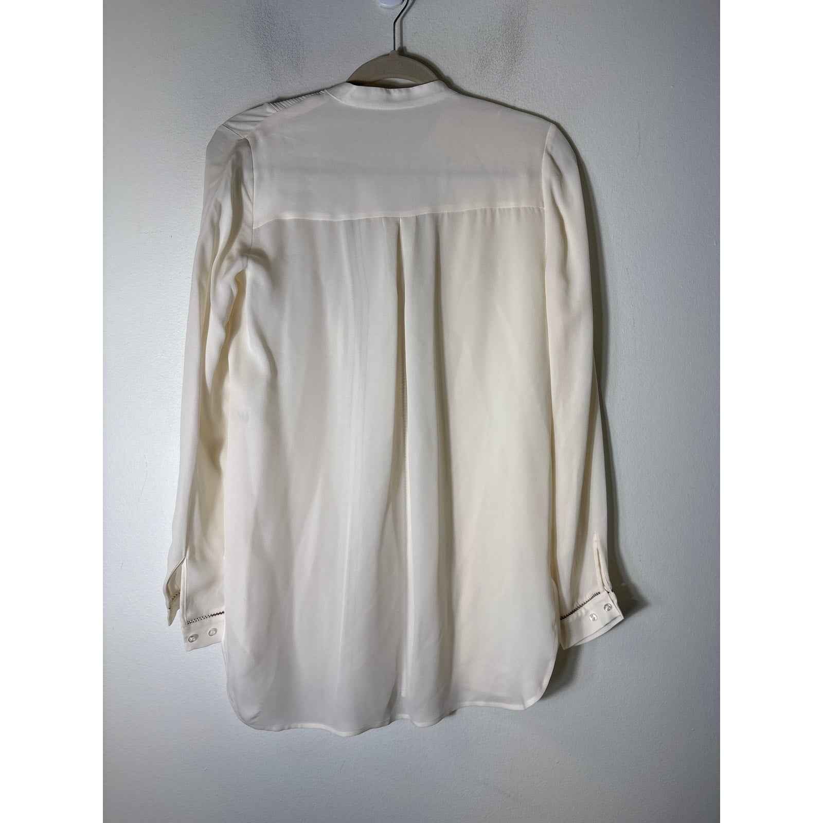 Elie Tahari Cream and Black Pleated Long Sleeve Silk Tunic Sz XS