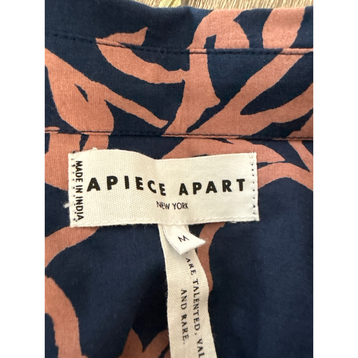 Apiece Apart Navy and Brown Long Sleeve Button Up Cotton Maxi Dress Sz M