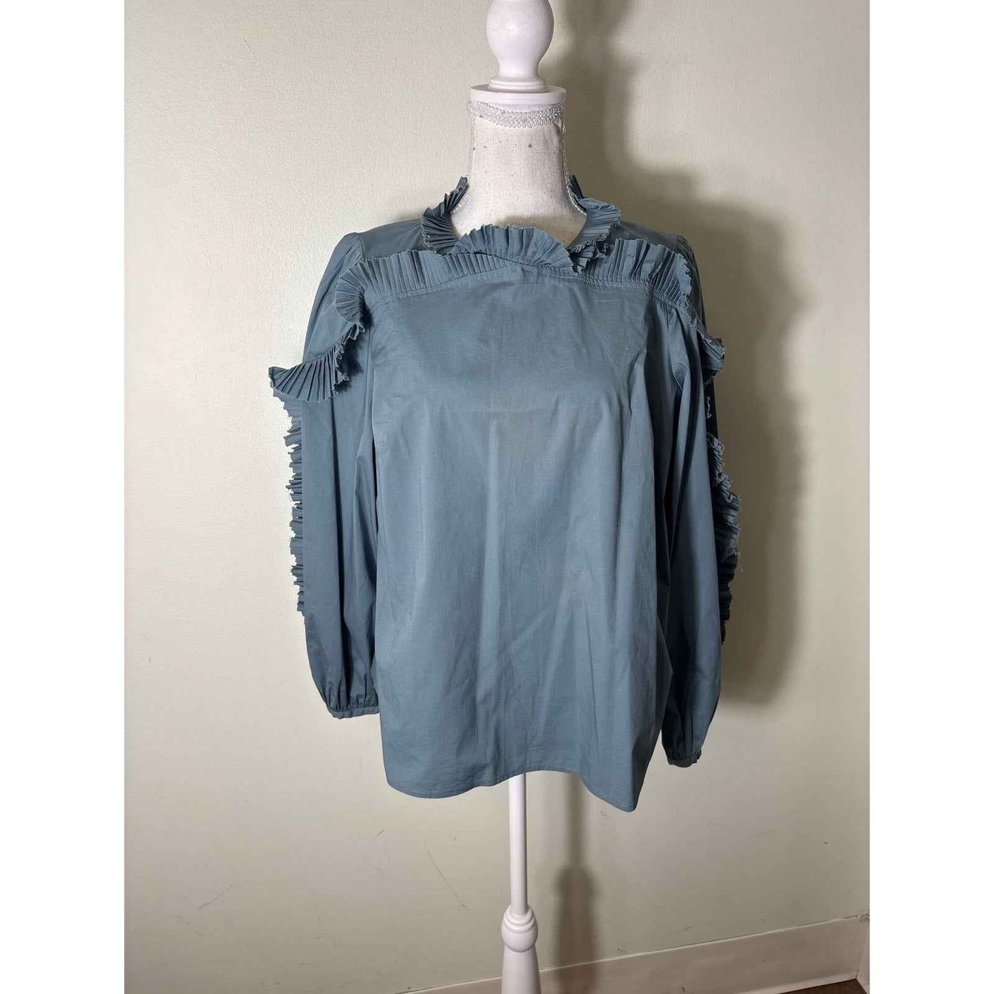 Sea Dusty Blue Mini Ruffled Long Sleeve Shirt Sz 6