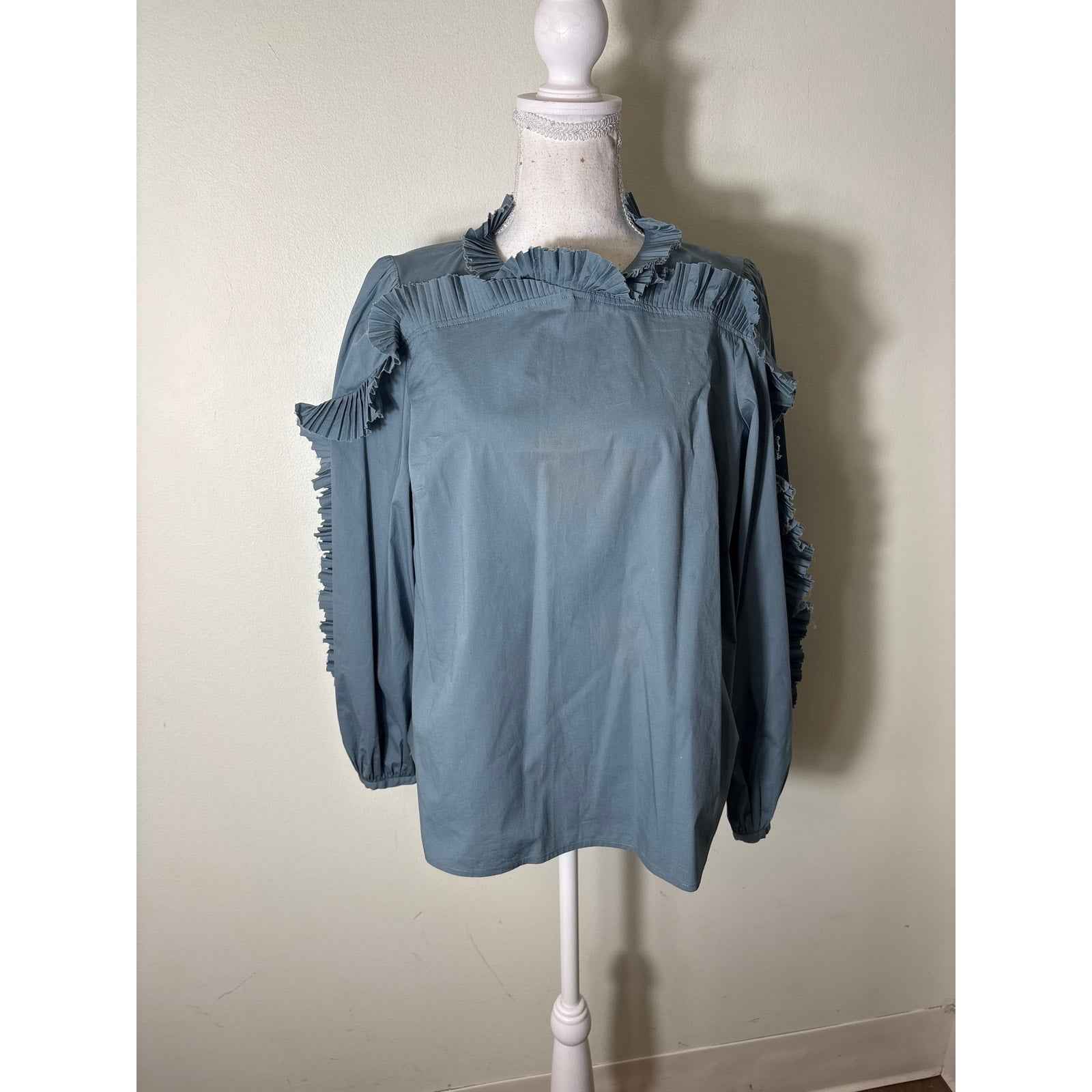 Sea Dusty Blue Mini Ruffled Long Sleeve Shirt Sz 6