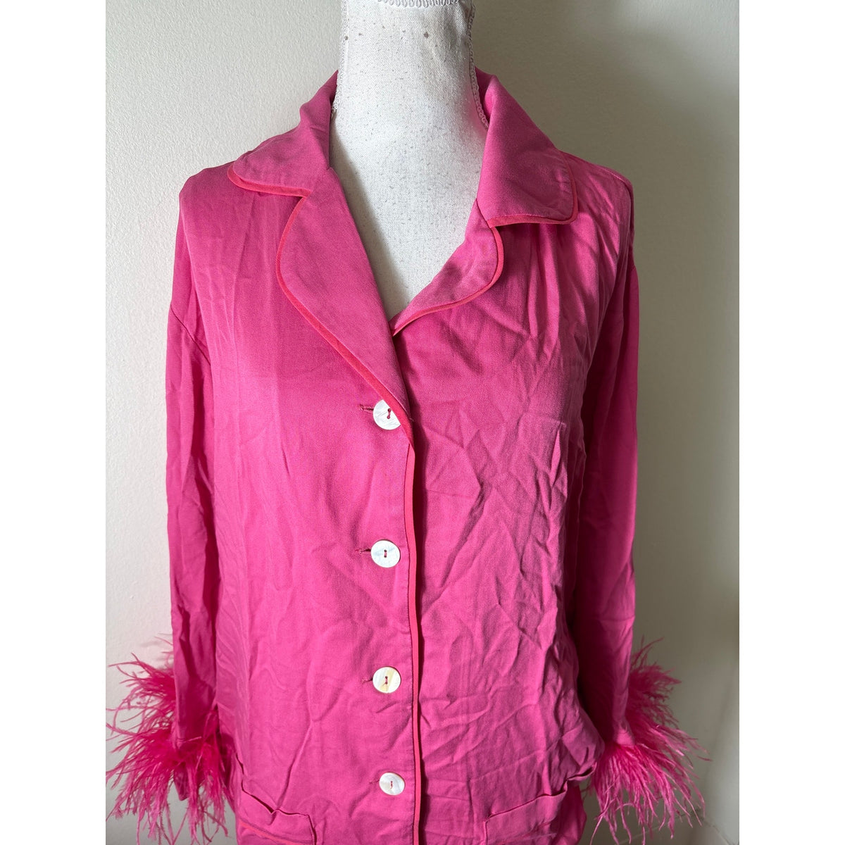 Sleeper Pink Feather Trimmed Pajama Set Sz XL