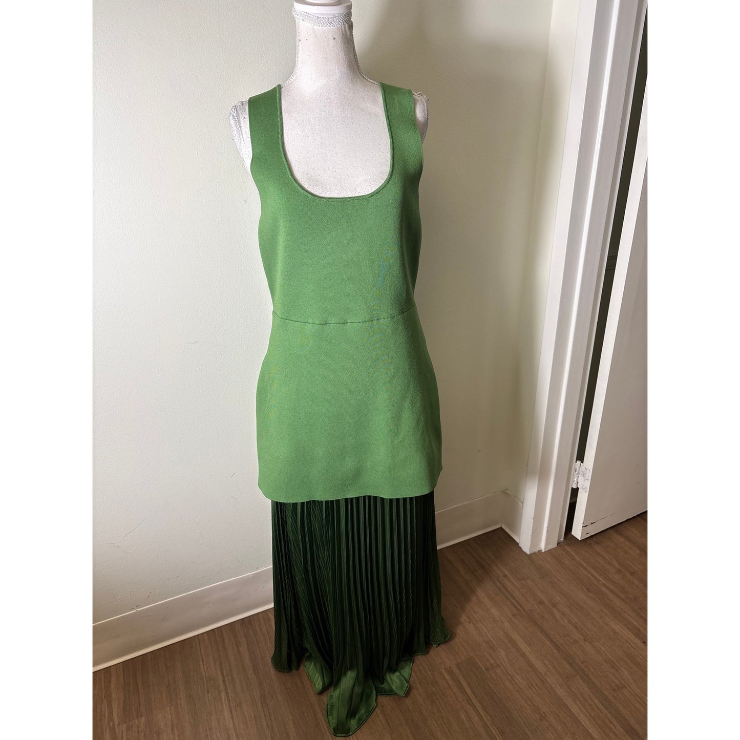 NWOT Zara Green Mixed Media Sleeveless Maxi Dress Sz L