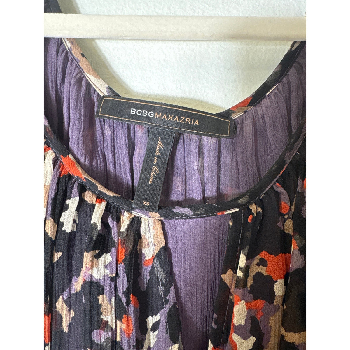 BCBG Maxazria Multicolored Long Sleeve Sheer Smocked Waist Sz XS
