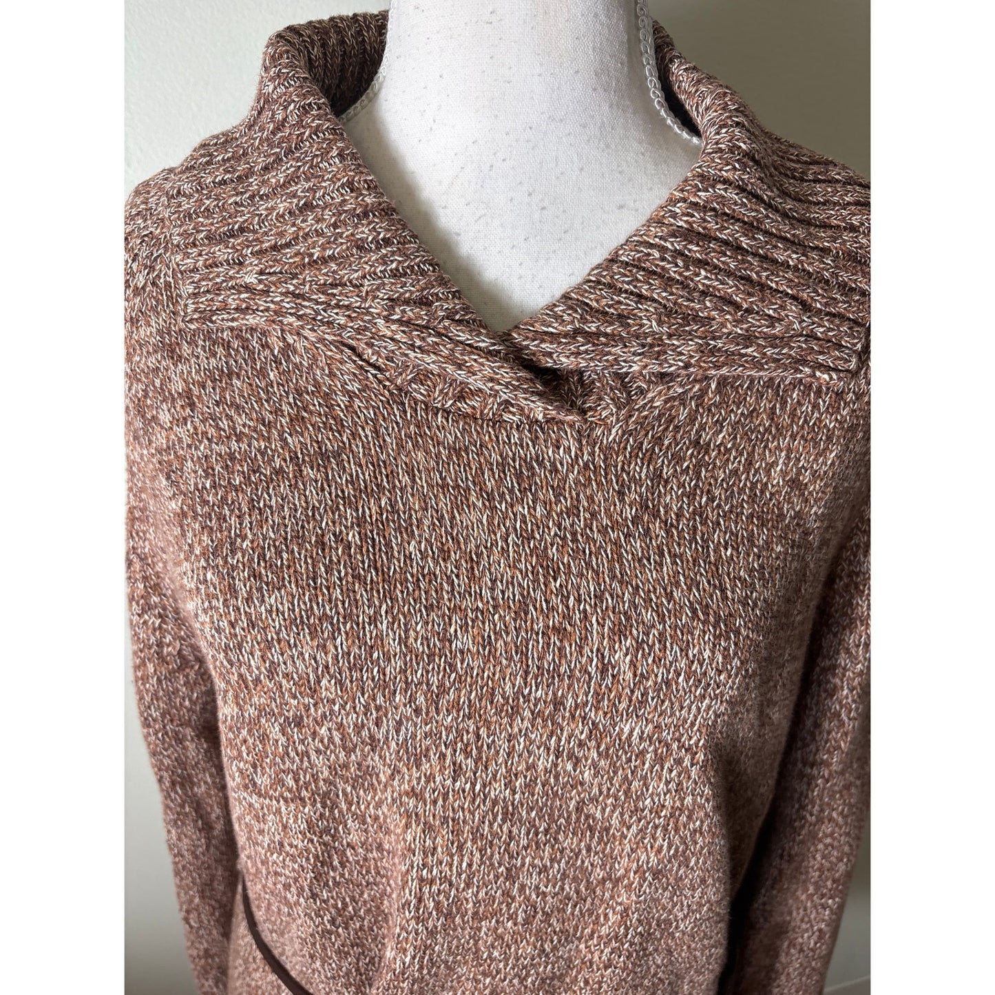 Jeanne Pierre Brown Knit Cotton Foldover Collar Sweater Sz M