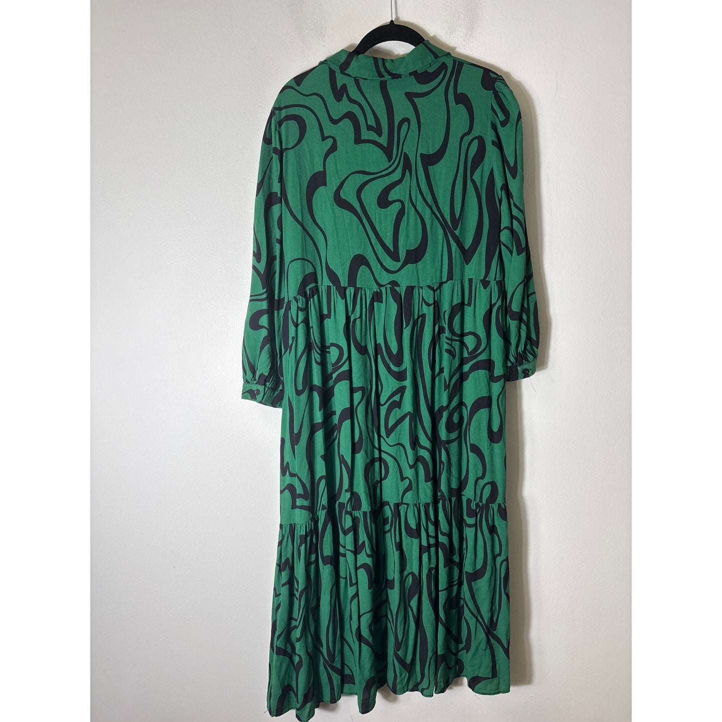 Zara Green and Black Long Sleeve Maxi Dress Sz M