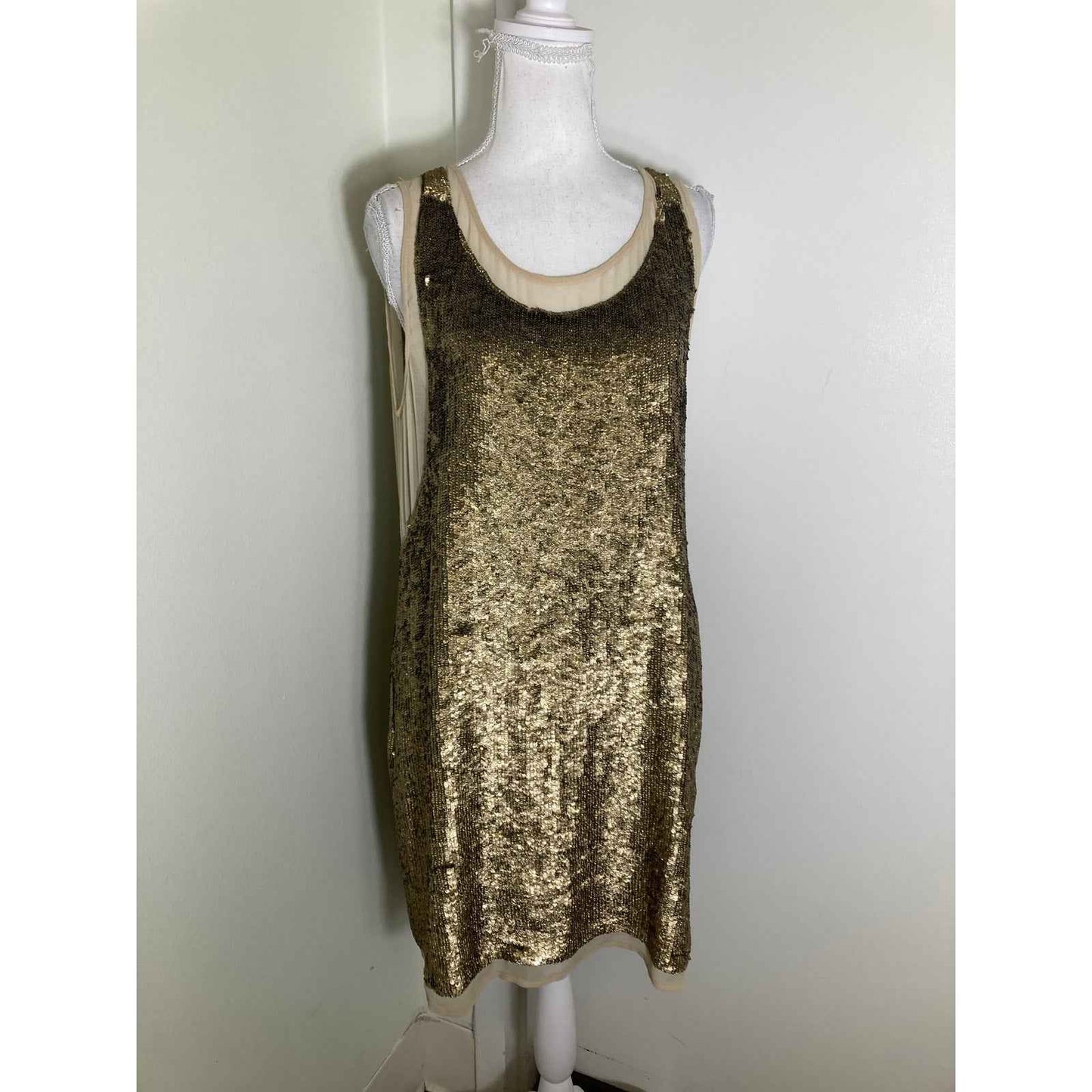 Twin Set Gold Sequin Cocktail Dress Sz L