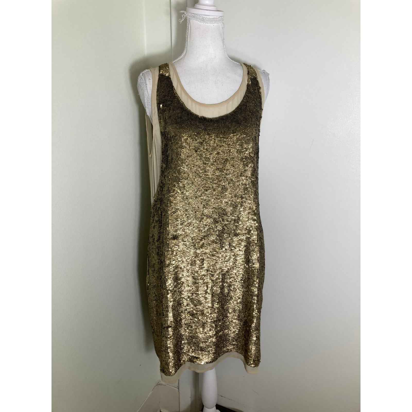 Twin Set Gold Sequin Cocktail Dress Sz L