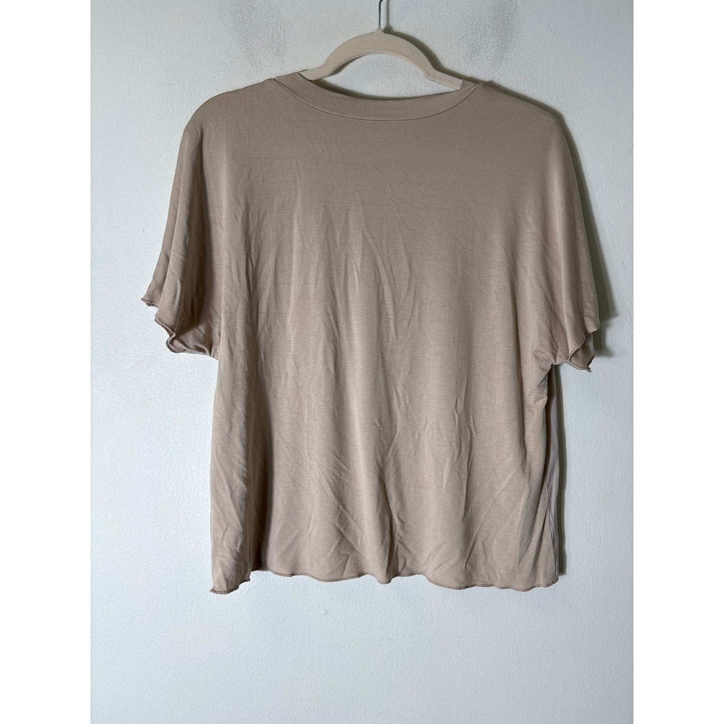 Lola & Sophie Taupe Cap Sleeve Mixed Media Crew Neck Shirt Sz XS