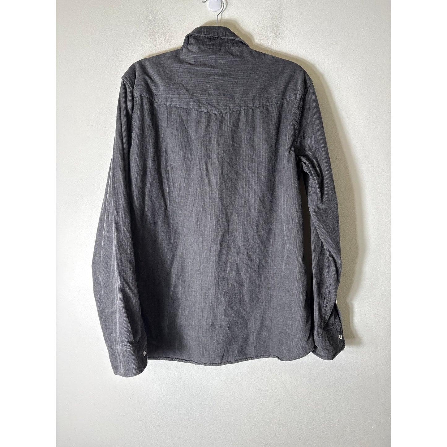 Men's Criquet Dark Gray Cordoroy Long Sleeve Snap Front Collared Shirt Sz L