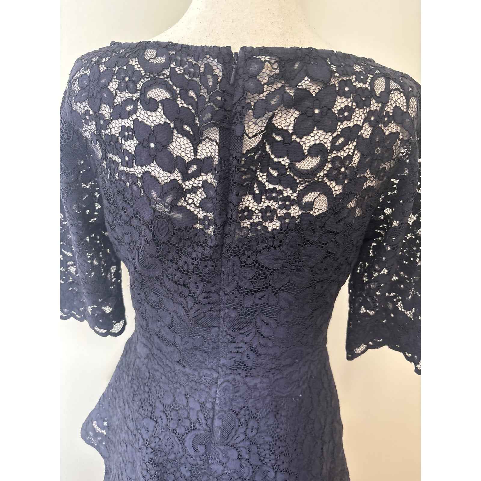 Teri Jon Navy Lace Tiered Midi Dress Sz 6