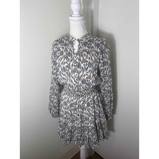 Kivari Blue and White Print Tiered Mini Dress Sz 4