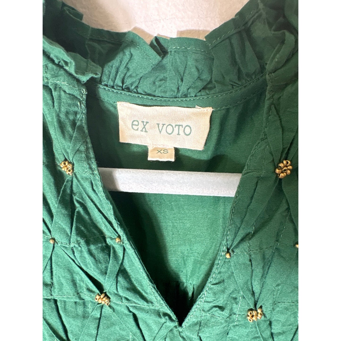 Ex Voto Darker Green Cap Sleeve Cotton Maxi Dress Sz XS
