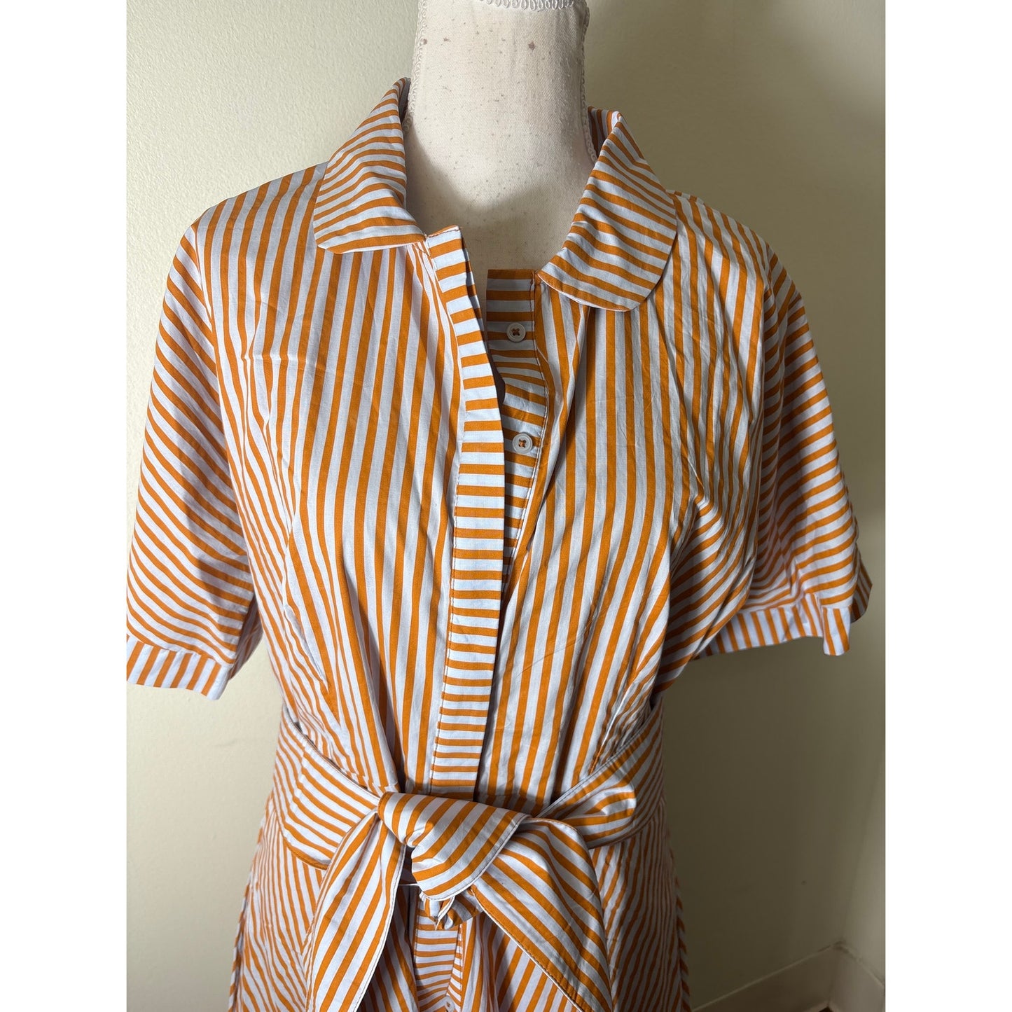 NWT Buru Persimmon Stripe Peter Pan Caollar Day Gown Dress Sz L