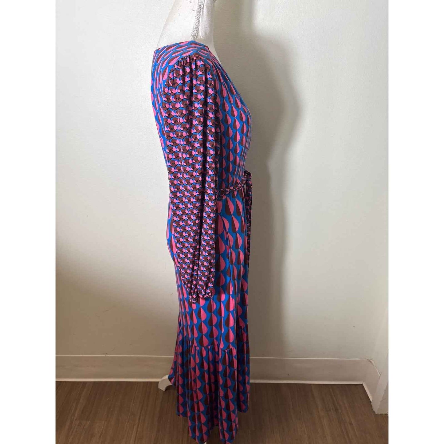 Boden Pink and Blue Mix Print Long Sleeve Faux Wrap "Ophelia" Dress Sz 6