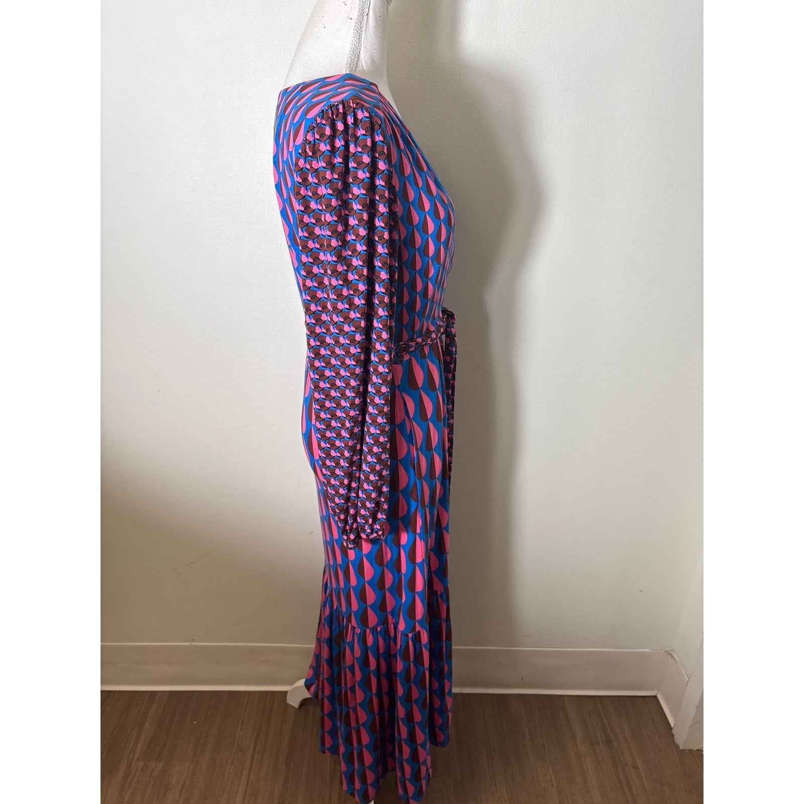Boden Pink and Blue Mix Print Long Sleeve Faux Wrap "Ophelia" Dress Sz 6
