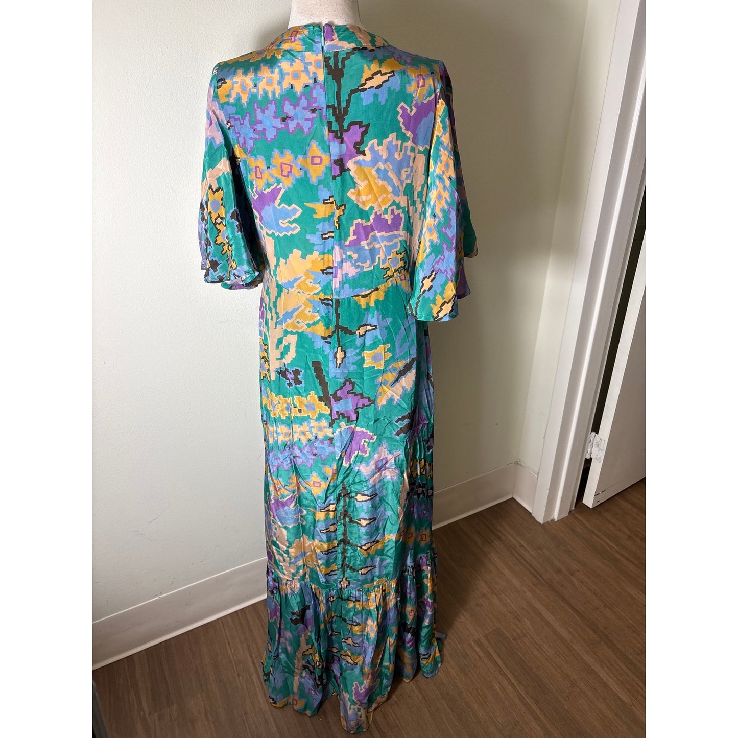 Oliphant Green Half Flutter Sleeve Maxi Dress Sz S