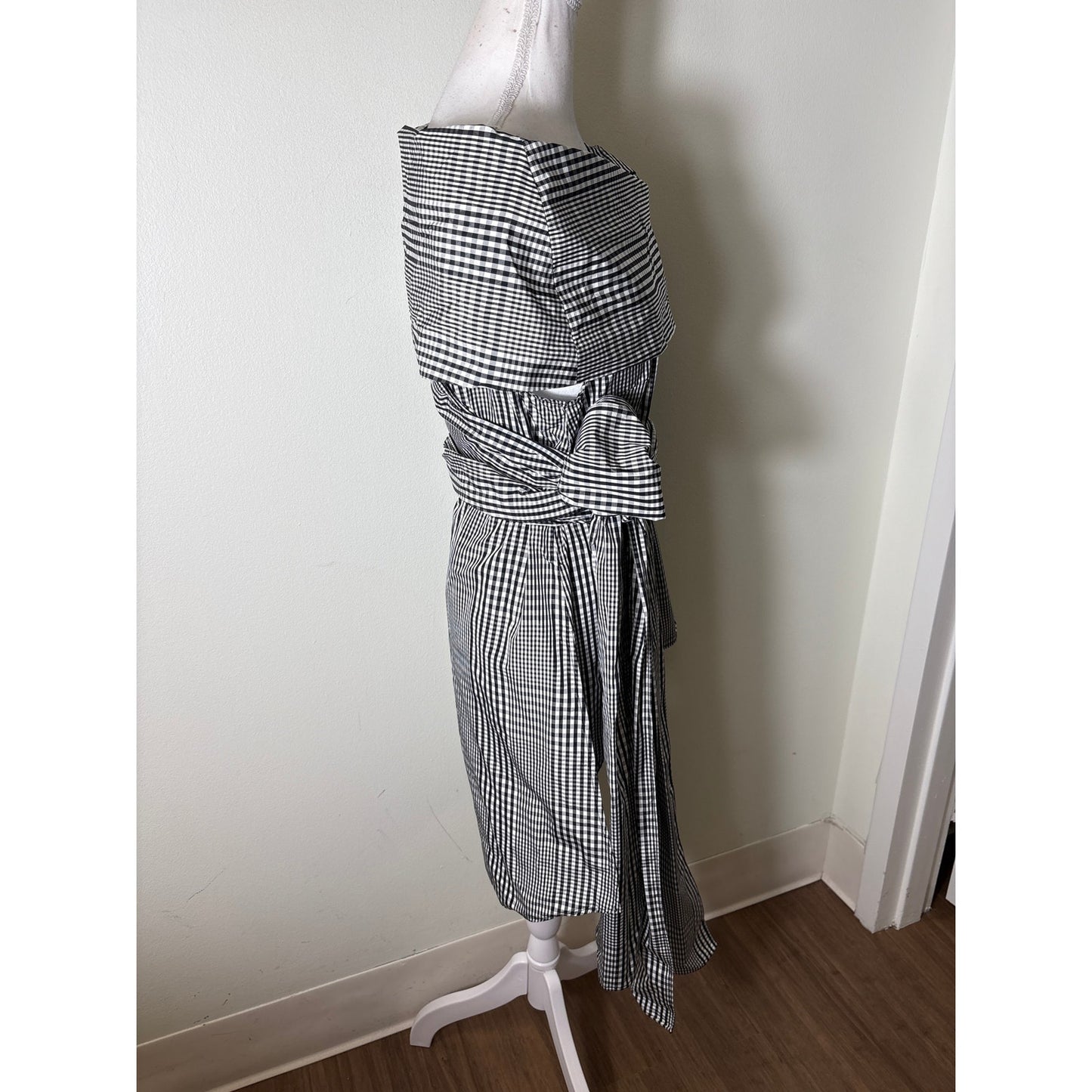 Lela Rose Black White Gingham Dramatic Wrap Top Sz 10