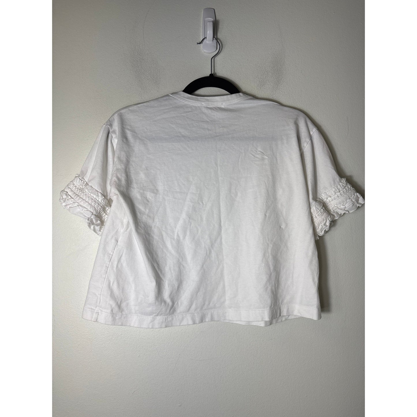 See by Chloe White Short Ruffle Sleeve Cotton Cropped Tee Sz S
