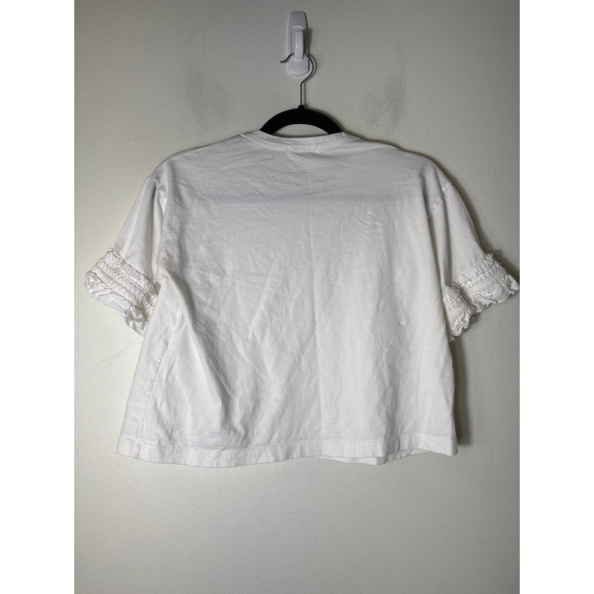 See by Chloe White Short Ruffle Sleeve Cotton Cropped Tee Sz S