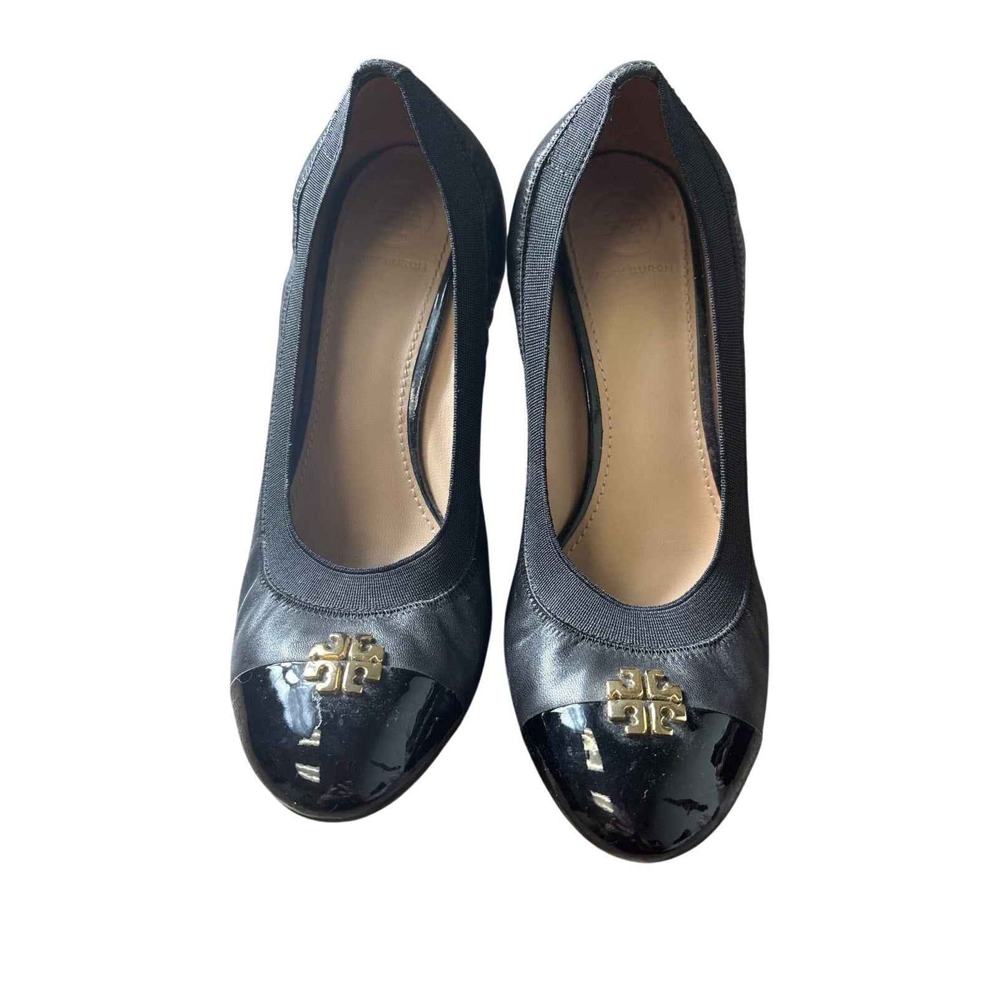 Tory Burch Black Patent Leather Toe Wedge Sz 8