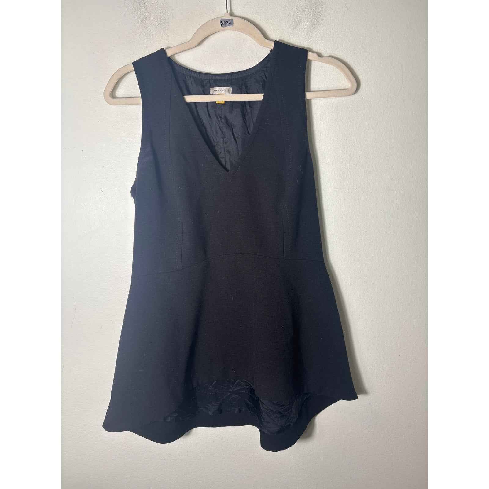 Leifsdottir Black Sleeveless V-Neck Peplum  Top Sz 6