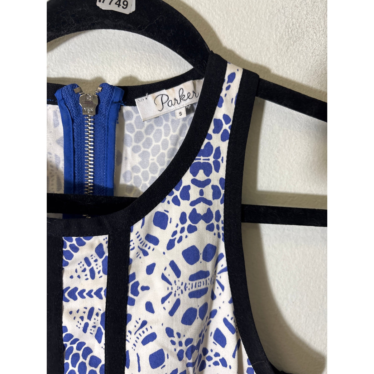 Parker Blue and Black A Link Sleeveless Mini Dress Sz S