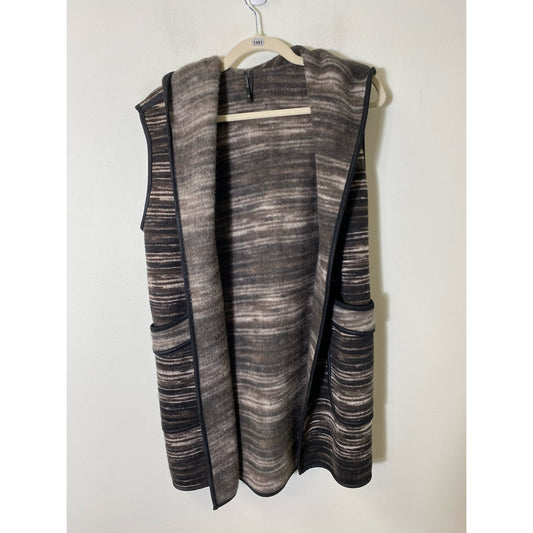 Capote Black Brown Fleece-Lined Open Hooded Sweater Vest Sz S