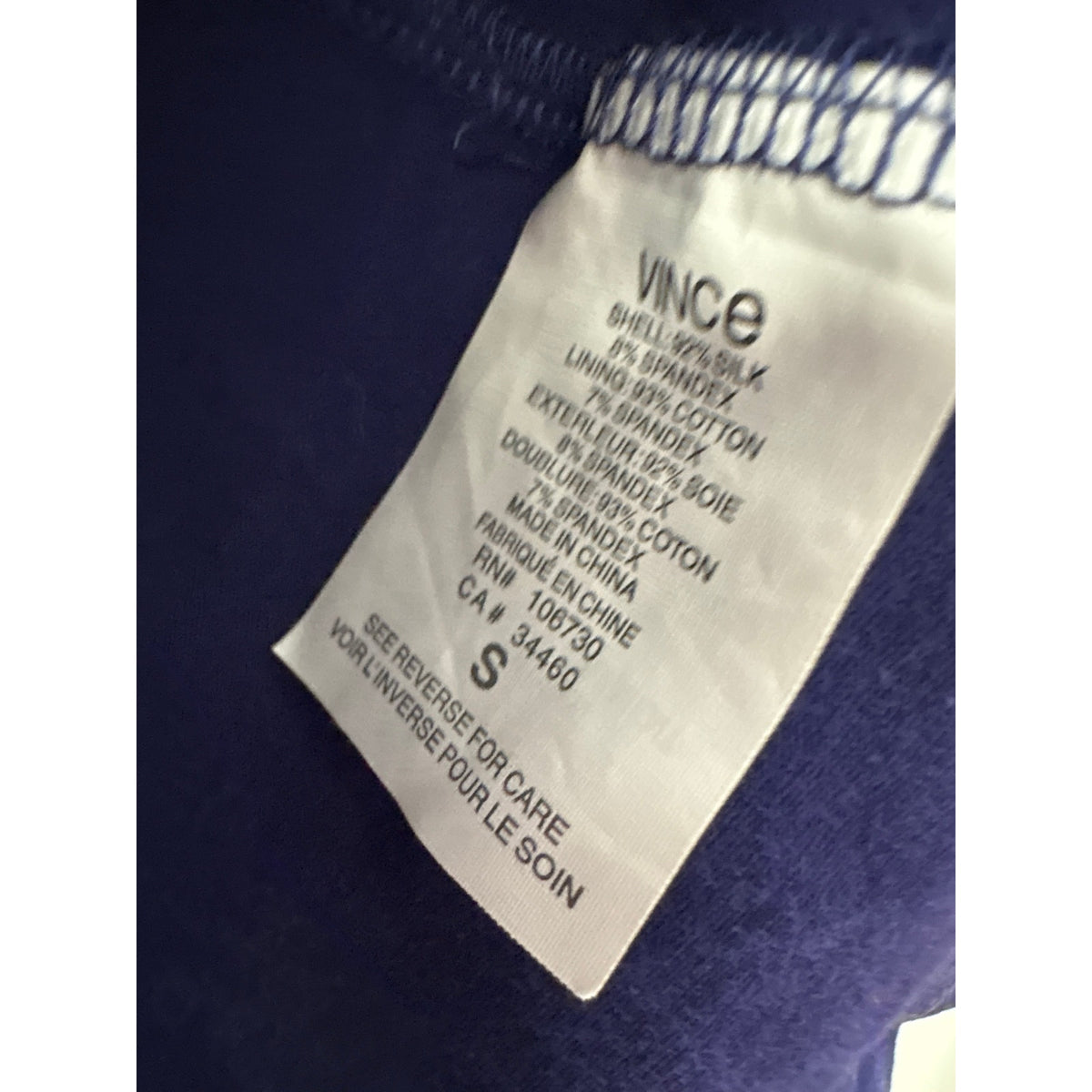Vince Navy Layered Silk Top Sz S